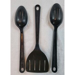 Vintage Tailor‎ Made Nylon Plastic Wide Slotted Spatula &  2 Spoons Black USA